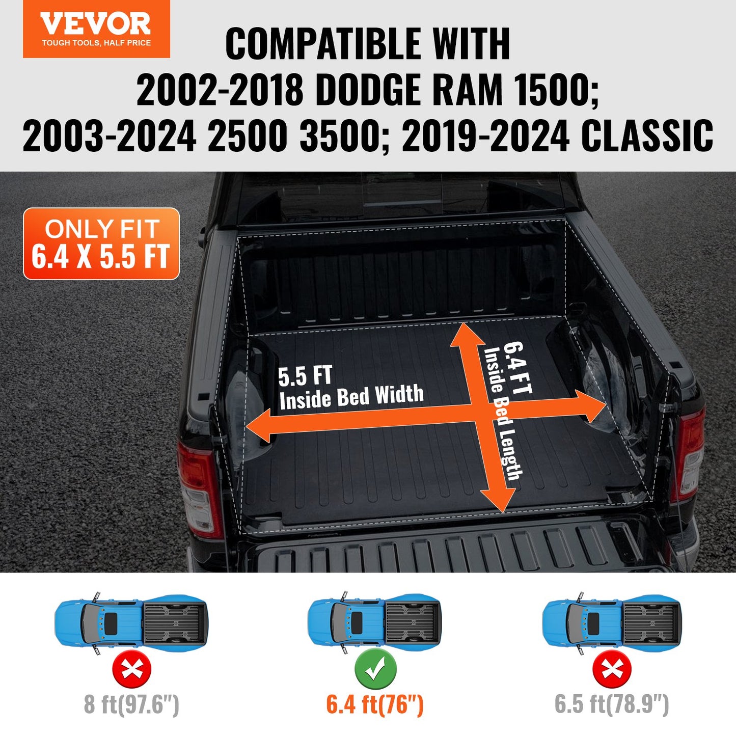 VEVOR Truck Bed Cover, Roll Up Truck Bed Tonneau Cover, Compatible with 2002-2018