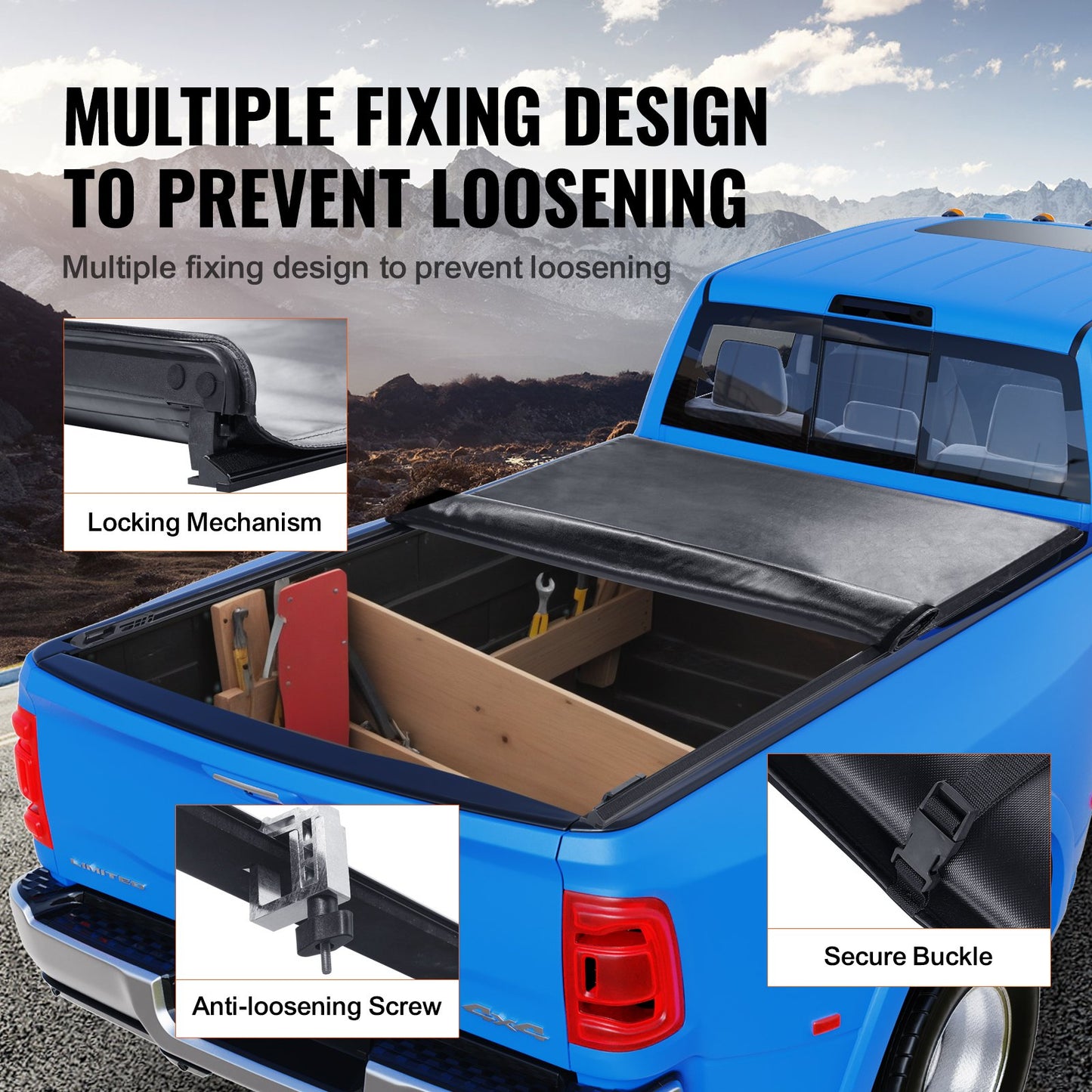 VEVOR Truck Bed Cover, Roll Up Truck Bed Tonneau Cover, Compatible with 2002-2018