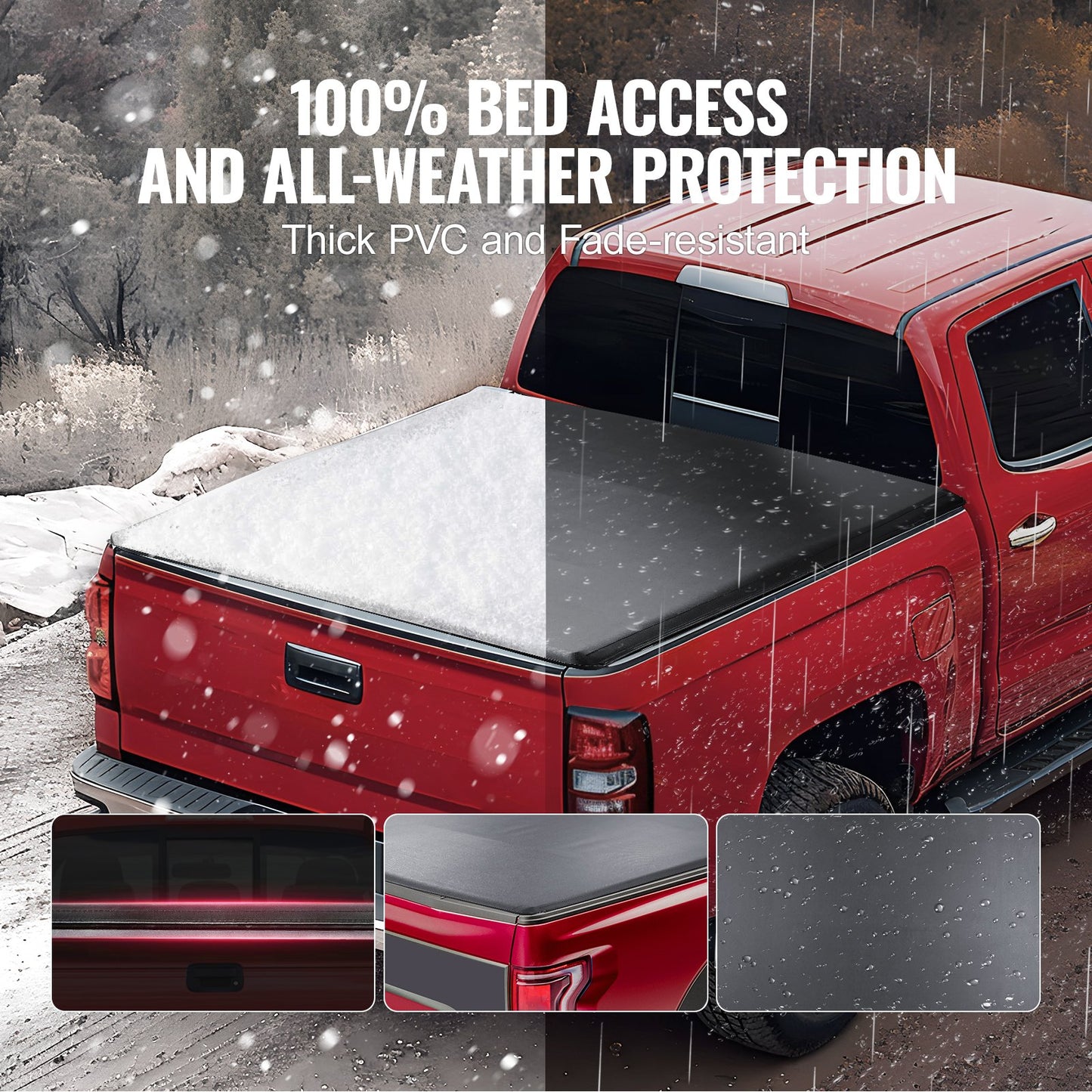 VEVOR Truck Bed Cover, Roll Up Truck Bed Tonneau Cover, Compatible with 2019-2024