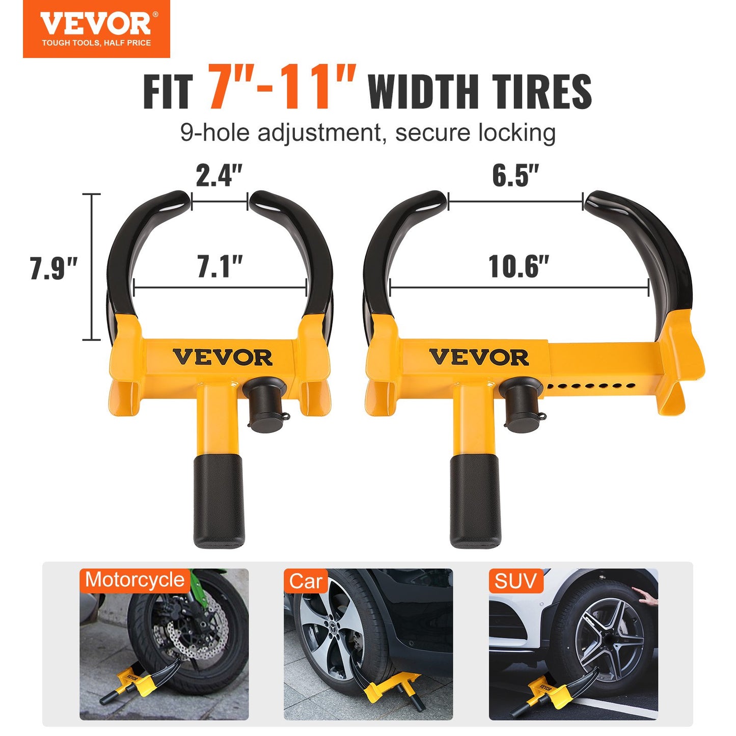 VEVOR Wheel Lock, 2 Packs Universal Wheel Clamp Lock, Adjustable Anti Theft Trailer