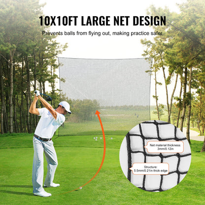 VEVOR 10x10ft Golf Practice Net Indoor Hitting Net for Baseball Hockey Soccer