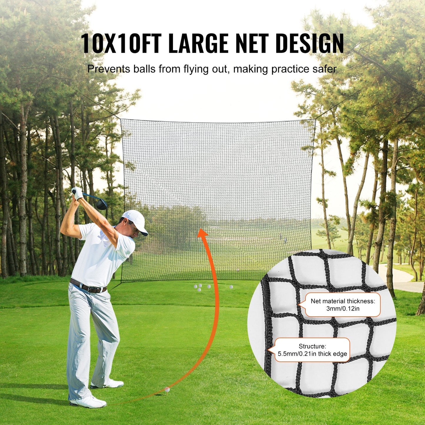 10x10m Multi-Sport Practice Net for Golf, Baseball, Hockey, and Soccer