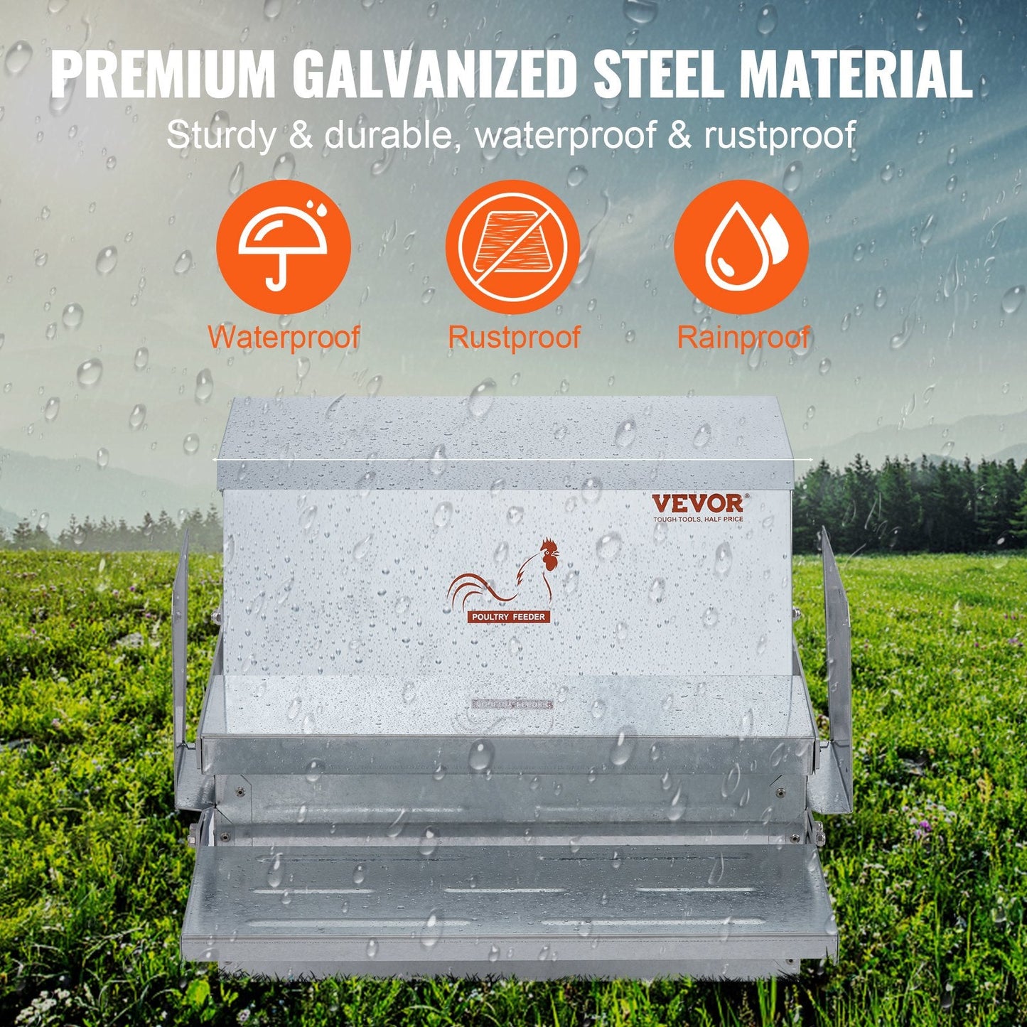 Automatic Galvanized Steel Poultry Feeder for 10 Chickens, 11 kg Capacity