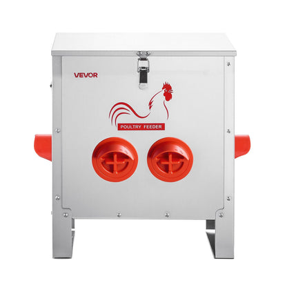 Automatic Chicken Feeder, 11.34 kg Capacity, 6 Feeding Ports No-Waste Poultry Feeder, Automatic Gravity, with Handle Latch Lid, Metal Construction, for Chickens Bantams Pheasants Poultry Coop