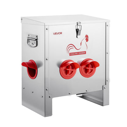 Automatic Chicken Feeder, 11.34 kg Capacity, 6 Feeding Ports No-Waste Poultry Feeder, Automatic Gravity, with Handle Latch Lid, Metal Construction, for Chickens Bantams Pheasants Poultry Coop