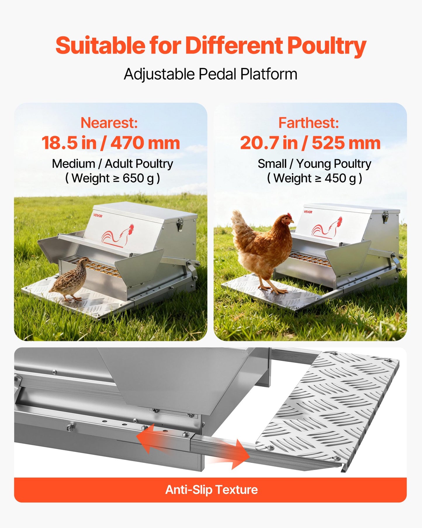 Automatic Chicken Feeder, 11.34 kg Capacity, Rainproof Treadle Poultry Feeder with Lockable Lid, No Waste, Galvanized Steel Construction, Outdoor Use, for Chicken, Bantams, Poultry, Pheasants