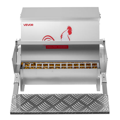 Automatic Chicken Feeder, 11.34 kg Capacity, Rainproof Treadle Poultry Feeder with Lockable Lid, No Waste, Galvanized Steel Construction, Outdoor Use, for Chicken, Bantams, Poultry, Pheasants