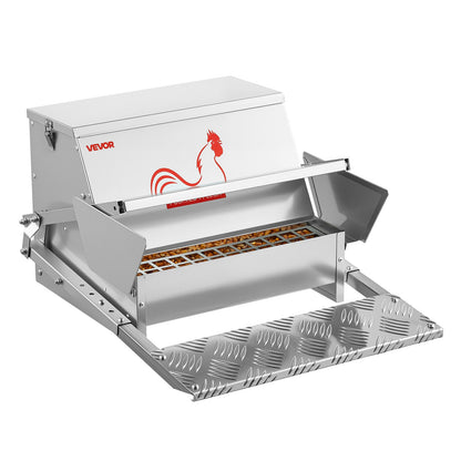 Automatic Chicken Feeder, 11.34 kg Capacity, Rainproof Treadle Poultry Feeder with Lockable Lid, No Waste, Galvanized Steel Construction, Outdoor Use, for Chicken, Bantams, Poultry, Pheasants