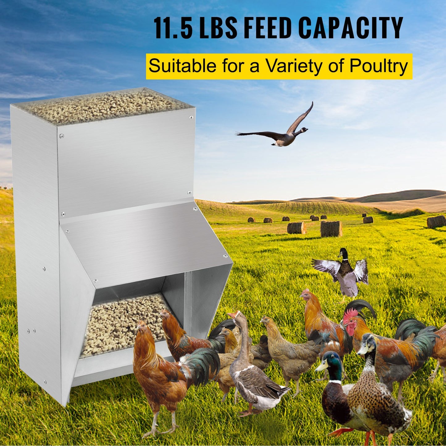 VEVOR Galvanized Poultry Feeder Holds 5.2kg of Feed Chicken Feeders No Waste 16x21.1x32.77cm
