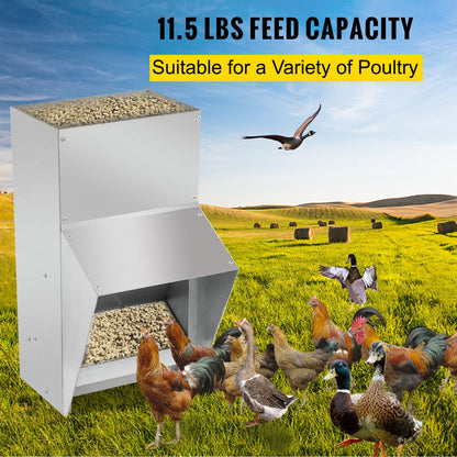 VEVOR Galvanized Poultry Feeder Holds 5.2kg of Feed Chicken Feeders No Waste 16x21.1x32.77cm