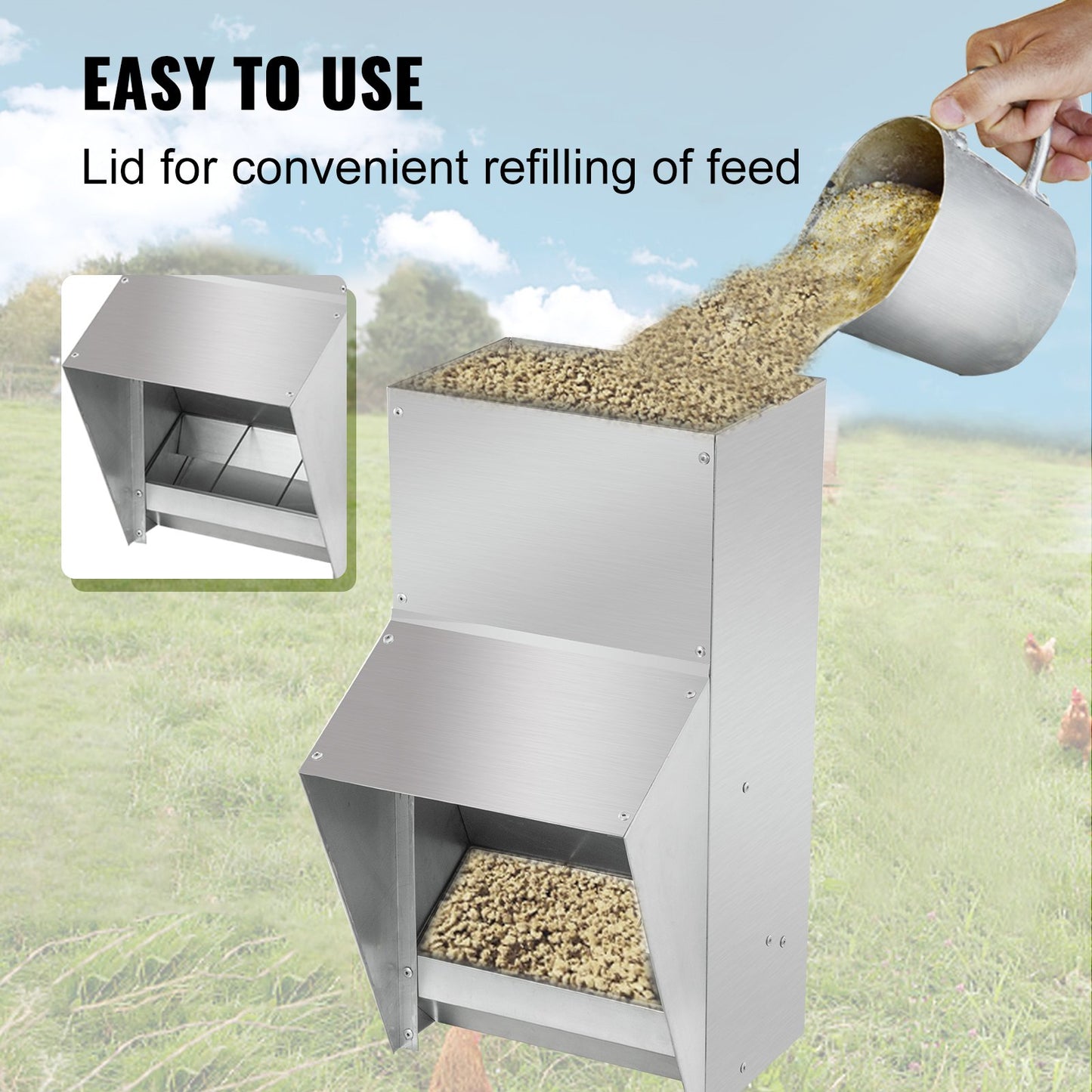 VEVOR Galvanized Poultry Feeder Holds 5.2kg of Feed Chicken Feeders No Waste 16x21.1x32.77cm