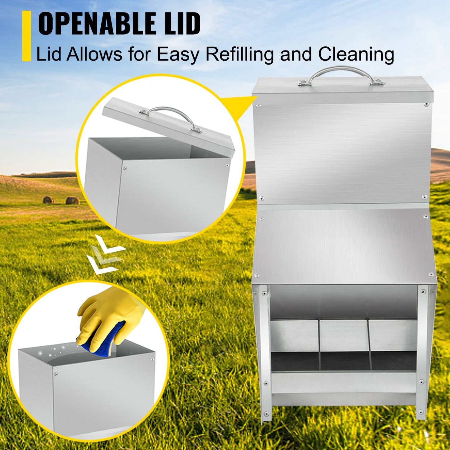 VEVOR Galvanized Poultry Feeder Holds 5.2kg of Feed Chicken Feeders No Waste 16x21.1x32.77cm
