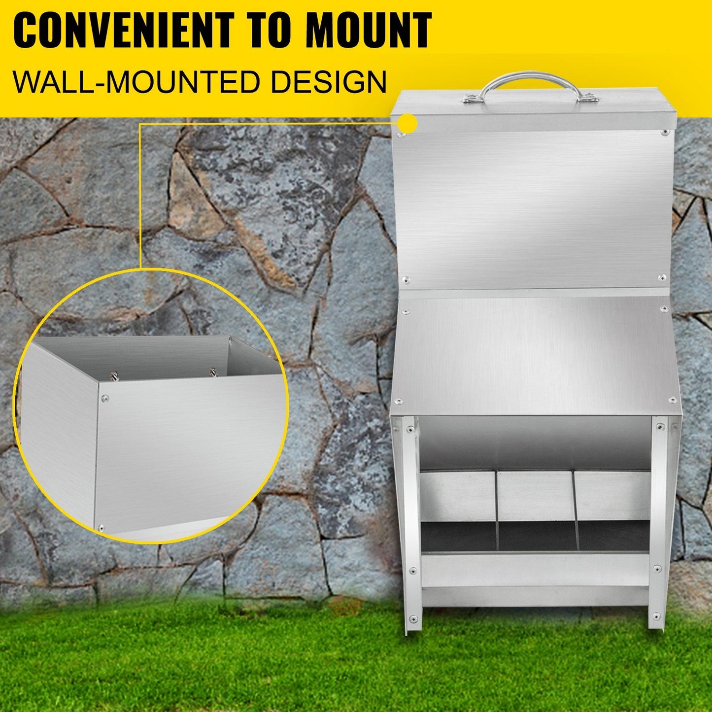 Galvanized Steel Poultry Feeder - 11.3 kg Capacity, No Waste, Easy Mount & Refill