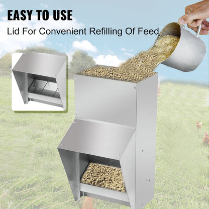 Galvanized Steel Poultry Feeder - 11.3 kg Capacity, No Waste, Easy Mount & Refill