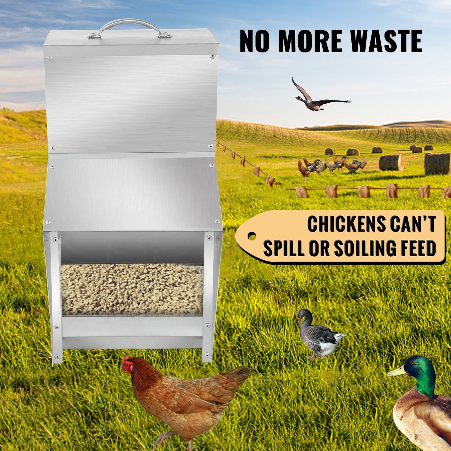 VEVOR Galvanized Poultry Feeder Chicken Feeder No Waste 25 lbs Metal Feeder
