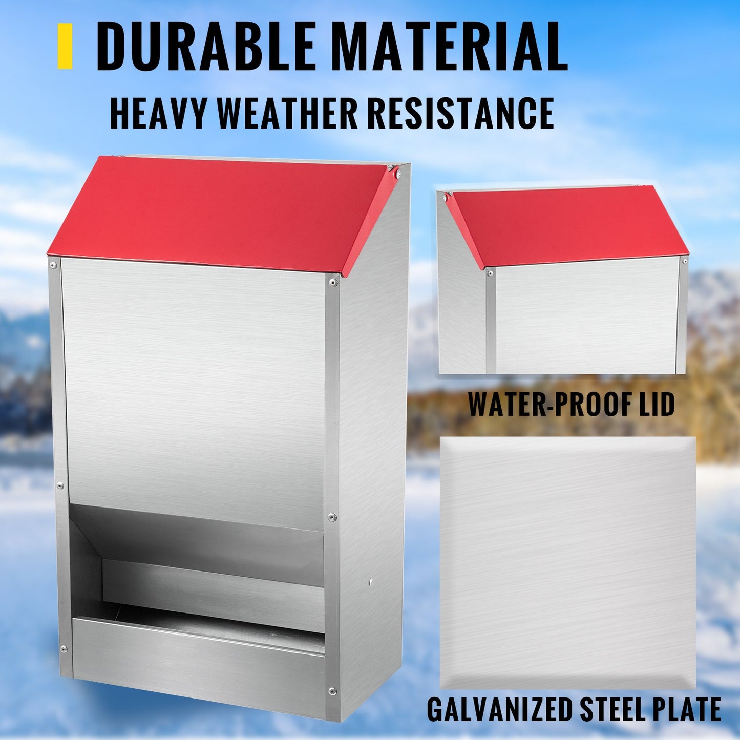 VEVOR Galvanized Poultry Feeder Holds 13.6kg of Feed Chicken Feeders No Waste 35x21x45