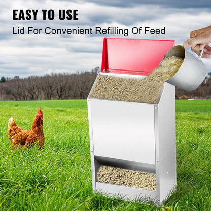VEVOR Galvanized Poultry Feeder Holds 13.6kg of Feed Chicken Feeders No Waste 35x21x45