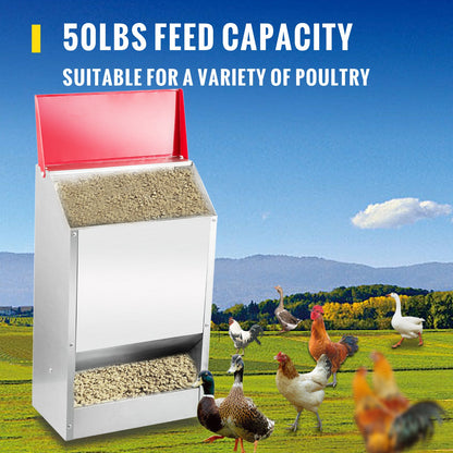 VEVOR Galvanized Poultry Feeder Chicken Feeder No Waste 50 lbs Metal Feeder