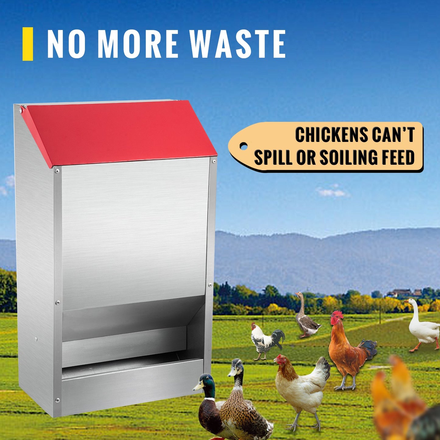 VEVOR Galvanized Poultry Feeder Chicken Feeder No Waste 50 lbs Metal Feeder