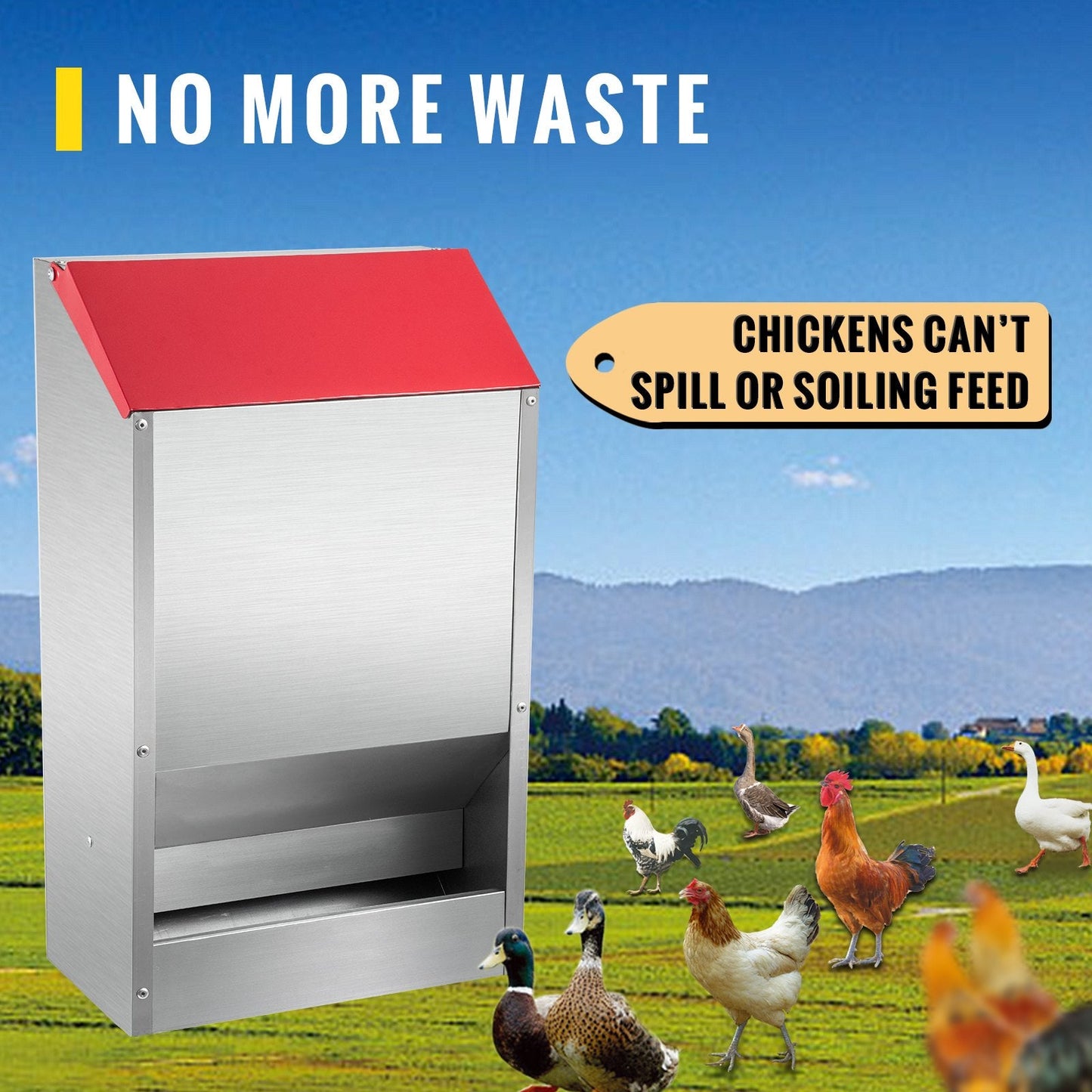 Galvanized Steel Poultry Feeder, No Waste, 22.6 kg Capacity, Easy to Refill