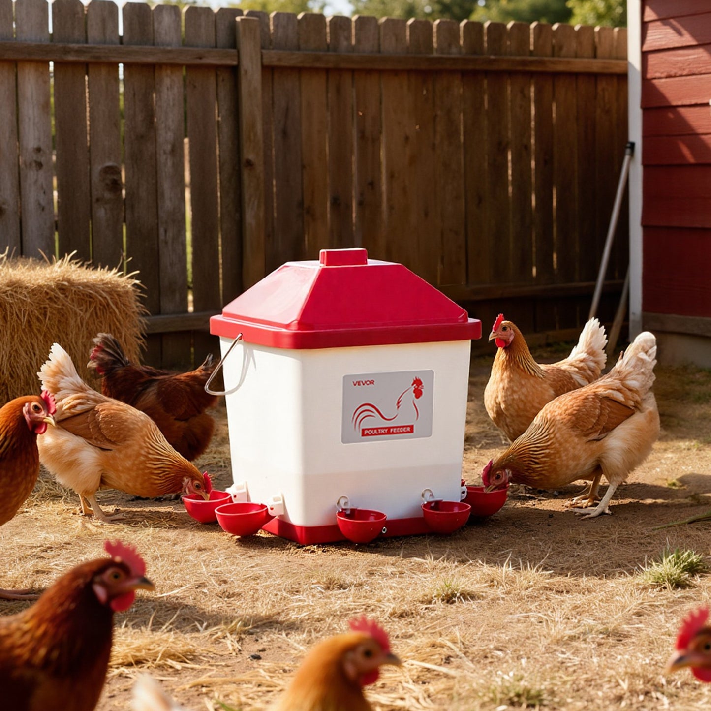 19L Automatic Chicken Waterer, 6 Water Ports, Automatic-Fill Water Cup, Automatic Gravity Waterer with Convenient Handle Sealed Rubber Ring, Waterproof PP Material, No Waste Design, for Chicken