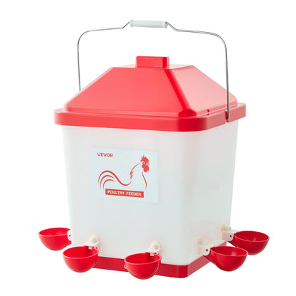 19L Automatic Chicken Waterer, 6 Water Ports, Automatic-Fill Water Cup, Automatic Gravity Waterer with Convenient Handle Sealed Rubber Ring, Waterproof PP Material, No Waste Design, for Chicken