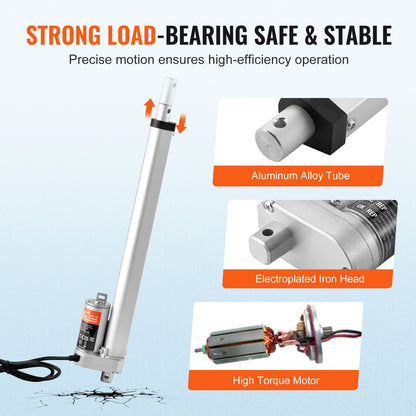VEVOR Linear Actuator 12V, 12 Inch High Load 330lbs/1500N Linear Actuator, 0.19"/s