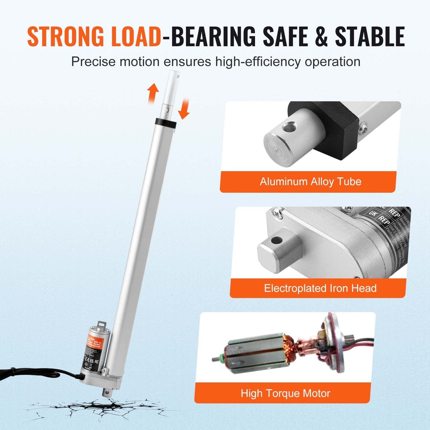 12V Linear Actuator 450mm Stroke, 1500N Load, IP54, 5mm/s Speed, Aluminum Alloy