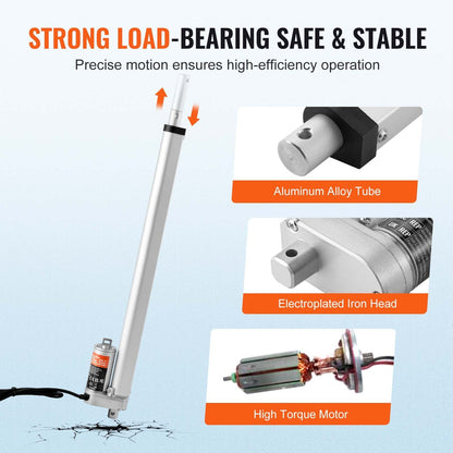 12V Linear Actuator 450mm Stroke, 1500N Load, IP54, 5mm/s Speed, Aluminum Alloy