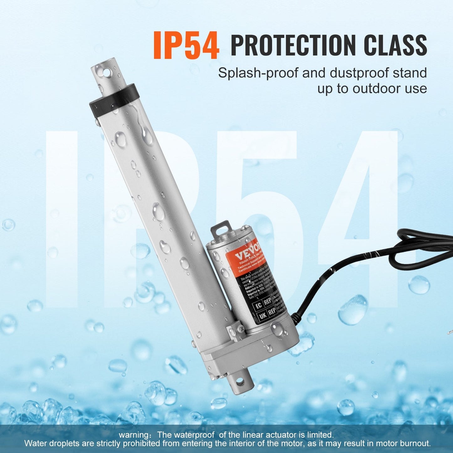 High Load Linear Actuator 12V, 0.15m Stroke, 1500N Force, IP54 Rated