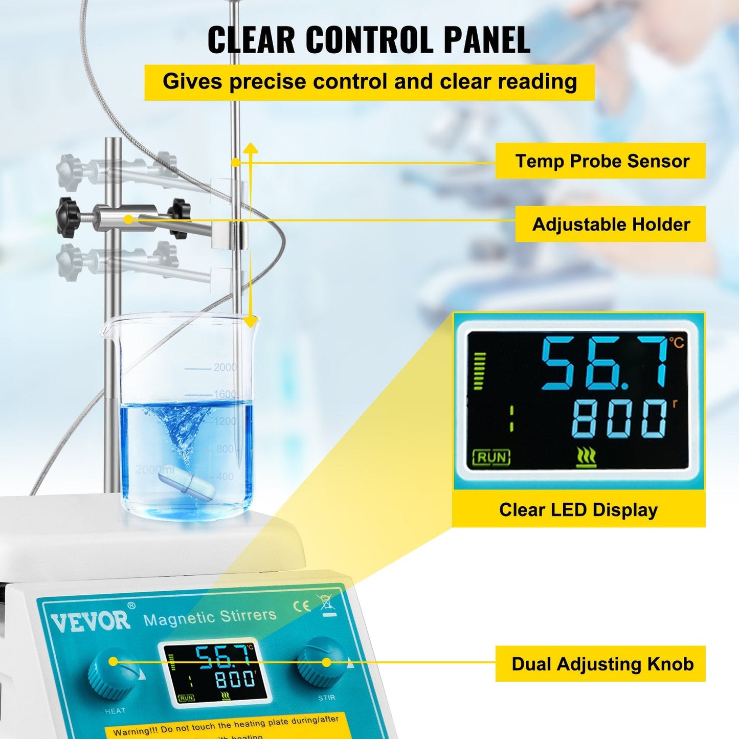 Digital Magnetic Hotplate Stirrer, 200-2000 RPM, 2L Capacity, 500W, 300°C Max