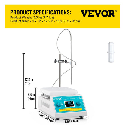 Digital Magnetic Hotplate Stirrer, 200-2000 RPM, 2L Capacity, 500W, 300°C Max