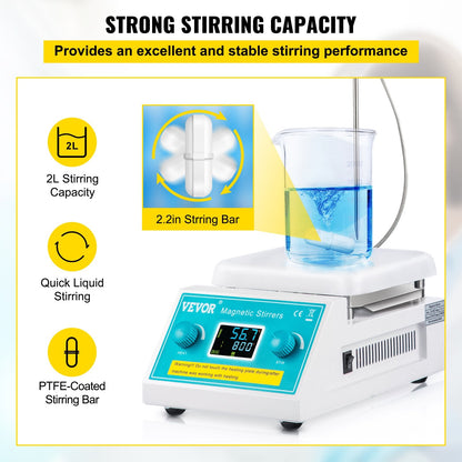 Digital Magnetic Stirrer Hot Plate, 200-2000 RPM, 2L, 500W, Lab Mixer
