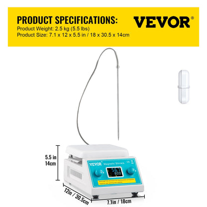 Digital Magnetic Stirrer Hot Plate, 200-2000 RPM, 2L, 500W, Lab Mixer