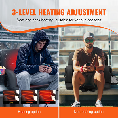 VEVOR Double Heated Stadium Seat with Back Support, 3 Level Heating Wide Bleacher