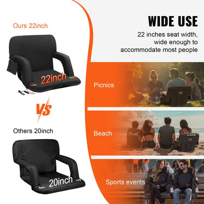 Double Heated Reclining Stadium Chair with Back Support and Cupholder