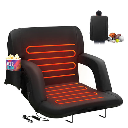Double Heated Reclining Stadium Chair with Back Support and Cupholder