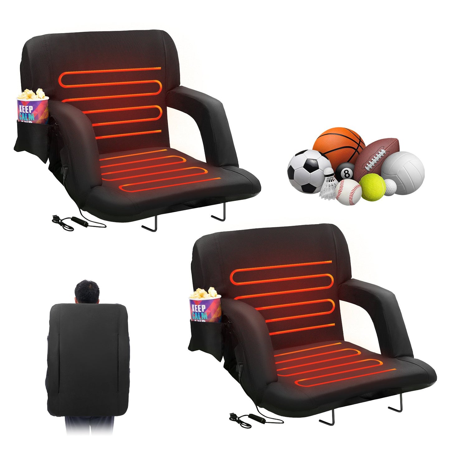 VEVOR Double Heated Stadium Seat with Back Support, 3 Level Heating Wide Bleacher
