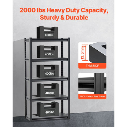 VEVOR Storage Shelves 16" D x 32" W x 63" H 5-tier Garage Storage Shelving，406 x 813 x 1600 mm