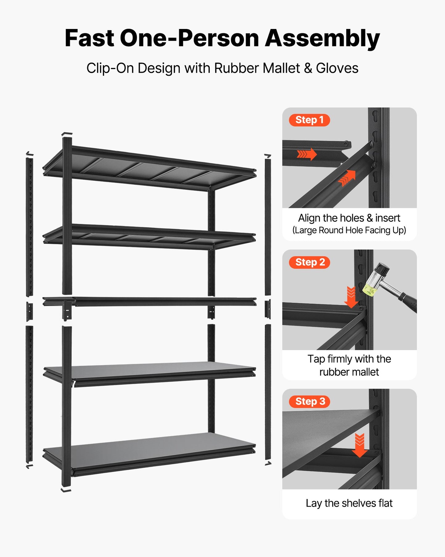 Storage Shelves, 5-Tier Adjustable, 1360.8kg Capacity, Heavy Duty Garage Storage Shelving Unit, Metal Utility Rack Shelf, for Garage Workshop Warehouse Basement, 1230 mm W x 465 mm D x 1962 mm H