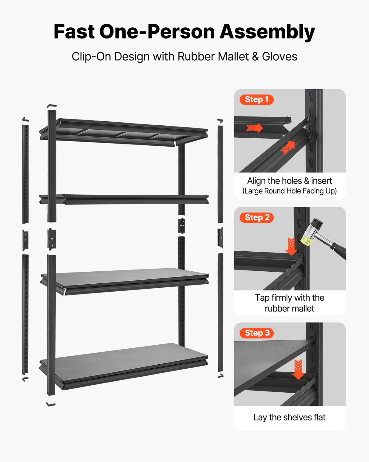 Storage Shelves, 4-Tier Adjustable, 1088.6kg Capacity, Heavy Duty Garage Storage Shelving Unit, Metal Utility Rack Shelf, for Garage Workshop Warehouse Basement, 1030 mm W x 522 mm D x 1529 mm H