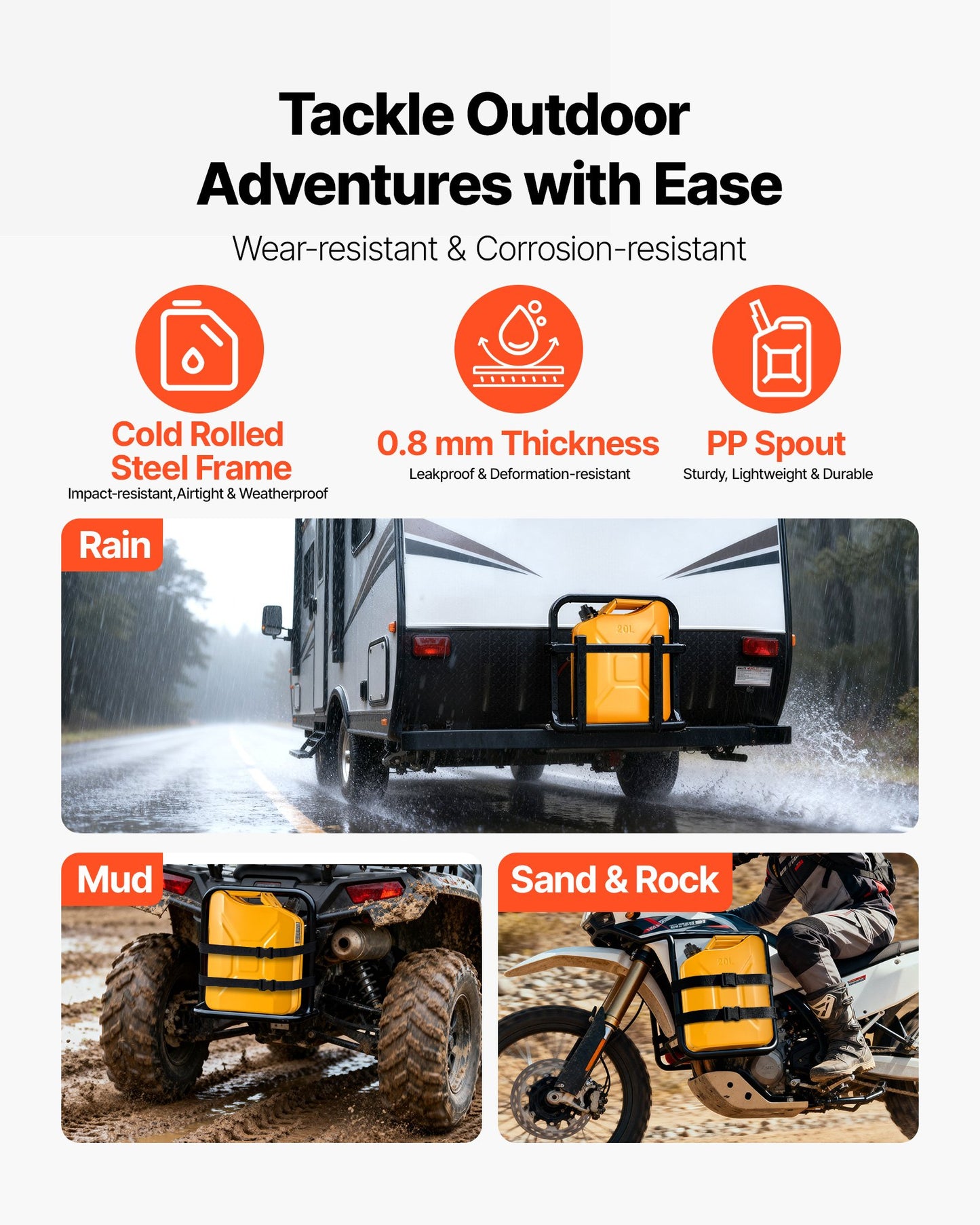 Metal Fuel Container, 20 L, Fuel Jerry Can with Spout and Comfort Handle, 6 L/min Max Flow Rate, Leakproof & Corrosion-resistant Metal Gas Tank Most Cars Motorcycle ATV UTV, Yellow
