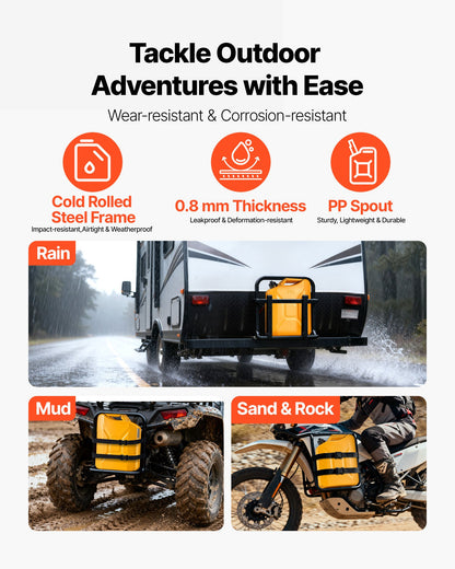 Metal Fuel Container, 20 L, Fuel Jerry Can with Spout and Comfort Handle, 6 L/min Max Flow Rate, Leakproof & Corrosion-resistant Metal Gas Tank Most Cars Motorcycle ATV UTV, Yellow