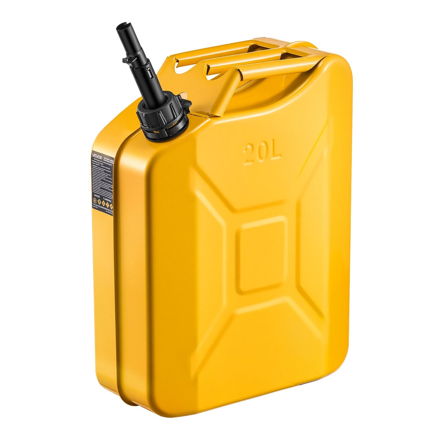Metal Fuel Container, 20 L, Fuel Jerry Can with Spout and Comfort Handle, 6 L/min Max Flow Rate, Leakproof & Corrosion-resistant Metal Gas Tank Most Cars Motorcycle ATV UTV, Yellow