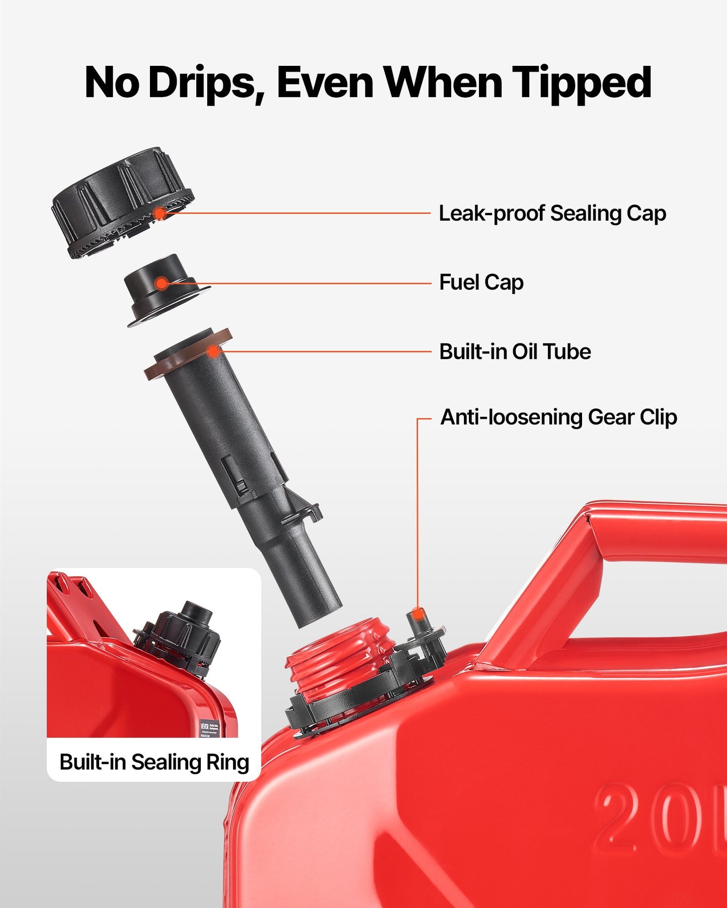 Metal Fuel Container, 20 L, Fuel Jerry Can with Spout and Comfort Handle, 6 L/min Max Flow Rate, Leakproof & Corrosion-resistant Metal Gas Tank Most Cars Motorcycle ATV UTV, Red, 2 Packs