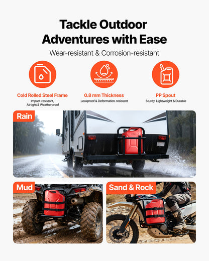 Metal Fuel Container, 20 L, Fuel Jerry Can with Spout and Comfort Handle, 6 L/min Max Flow Rate, Leakproof & Corrosion-resistant Metal Gas Tank Most Cars Motorcycle ATV UTV, Red, 2 Packs