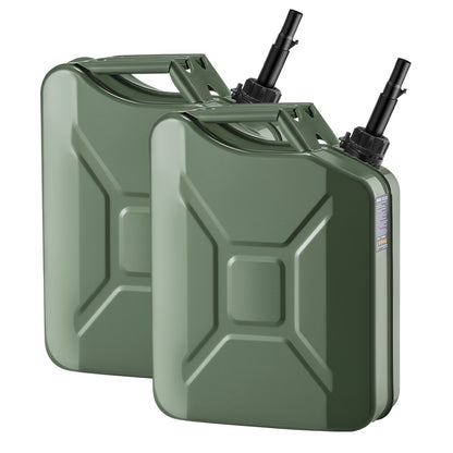Metal Fuel Container, 20 L, Fuel Jerry Can with Spout and Comfort Handle, 6 L/min Max Flow Rate, Leakproof & Corrosion-resistant Metal Gas Tank Most Cars Motorcycle ATV UTV, Green, 2 Packs