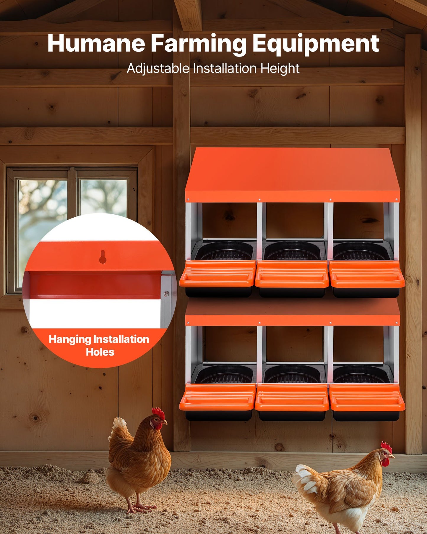 Chicken Nesting Boxes, 3 Compartments, Metal Egg Laying Boxes with Protective Collection Lids, Roll Out Nesting Box, Easy to Assemble, Ideal for Hens, Ducks, Chickens, and Other Poultry, Orange