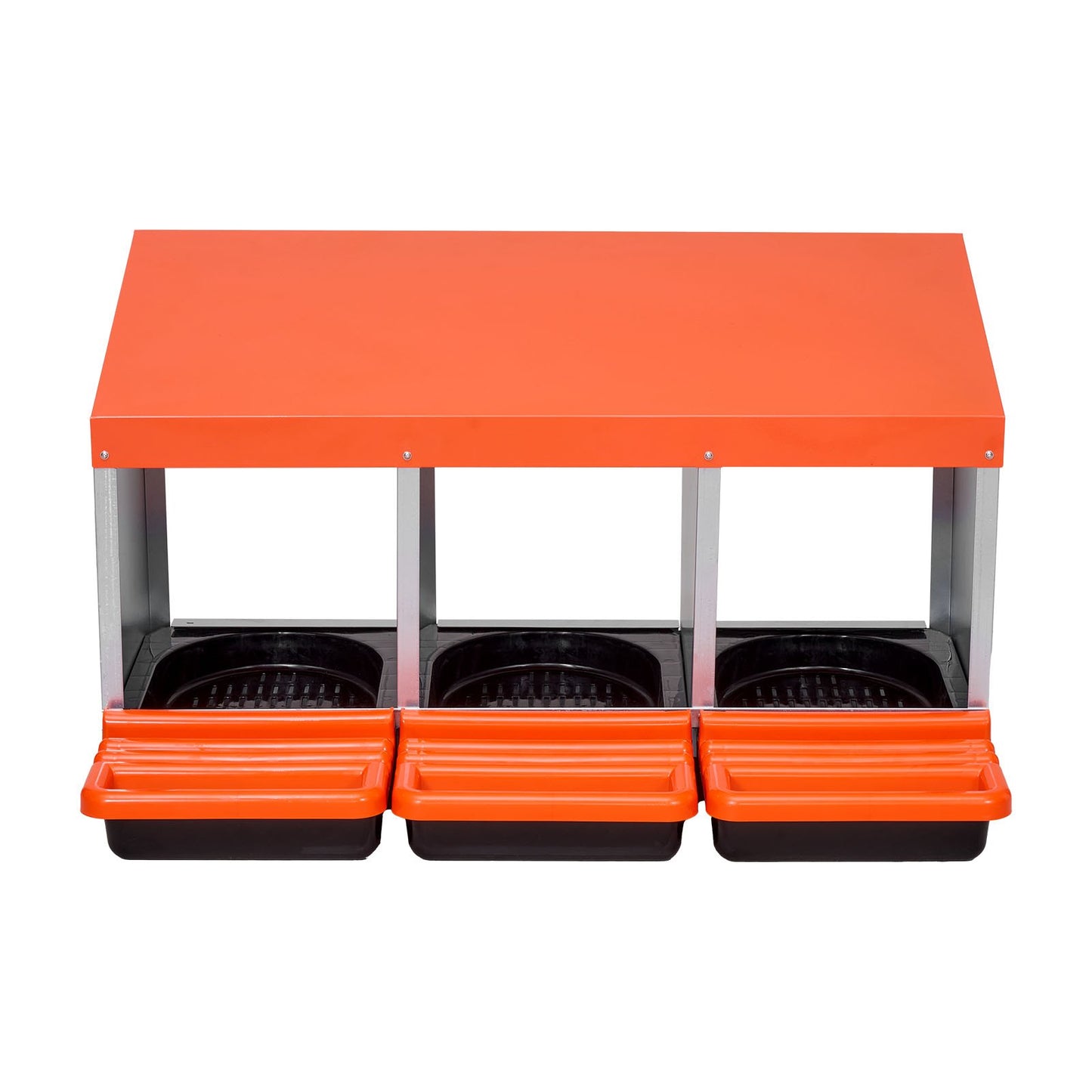 Chicken Nesting Boxes, 3 Compartments, Metal Egg Laying Boxes with Protective Collection Lids, Roll Out Nesting Box, Easy to Assemble, Ideal for Hens, Ducks, Chickens, and Other Poultry, Orange
