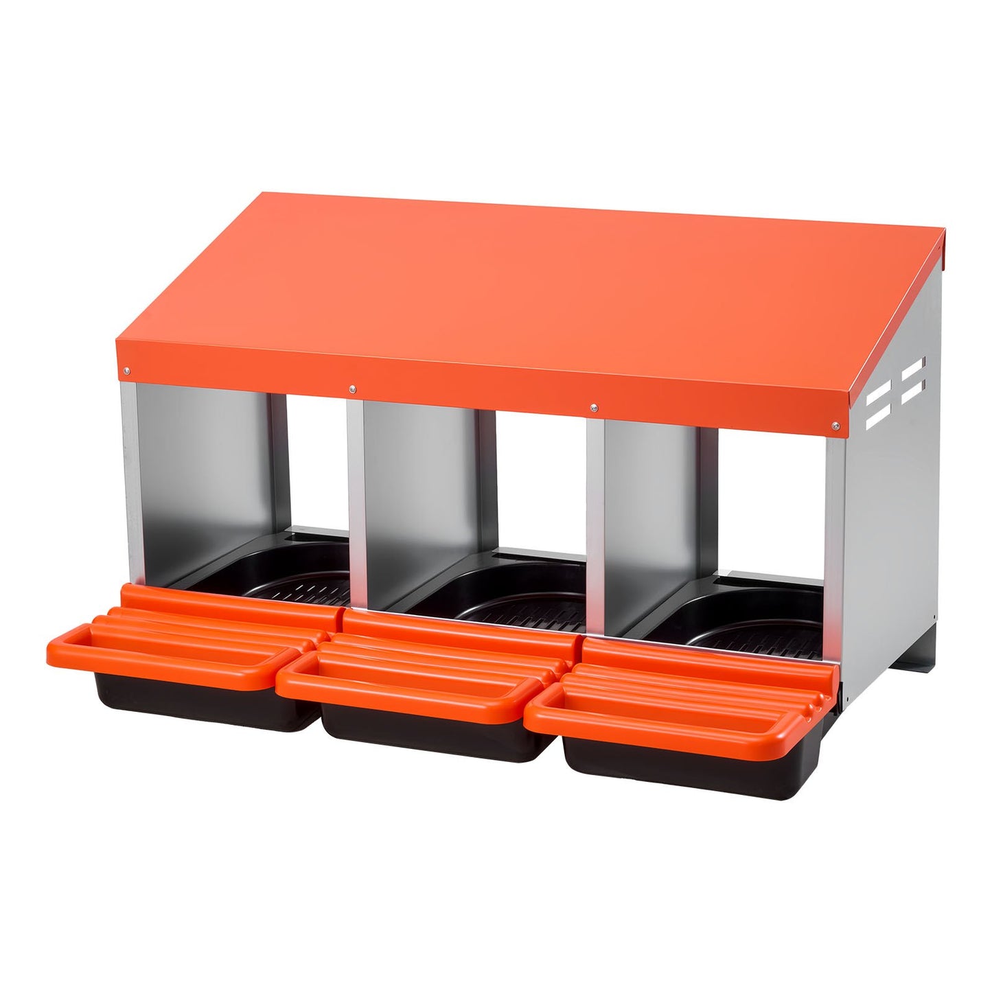 Chicken Nesting Boxes, 3 Compartments, Metal Egg Laying Boxes with Protective Collection Lids, Roll Out Nesting Box, Easy to Assemble, Ideal for Hens, Ducks, Chickens, and Other Poultry, Orange